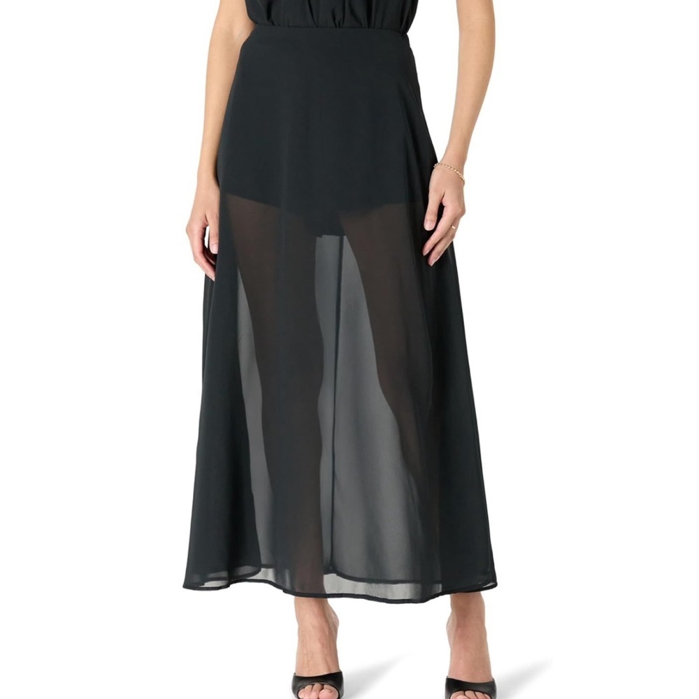 The Drop Sheer Black Maxi Skirt Size L High Waist Lightweight Mesh Overlay